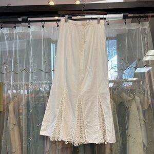 antique vintage handmade white crochet lace fluted maxi skirt boho shabby chic